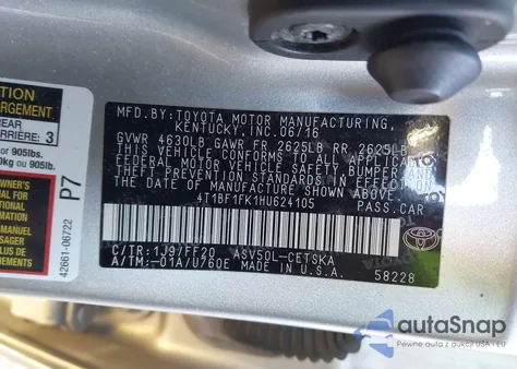 2017 Toyota Camry Se z USA, uszkodzony, nr VIN 4T1BF1FK1HU624105